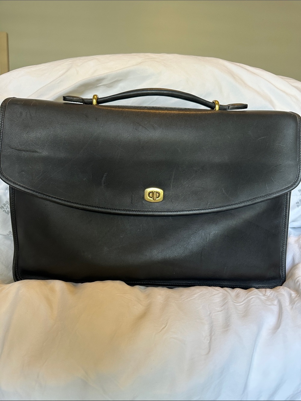 Classic Vintage Coach 5265 Lexington Black Leather Briefcase with Gold Hardware